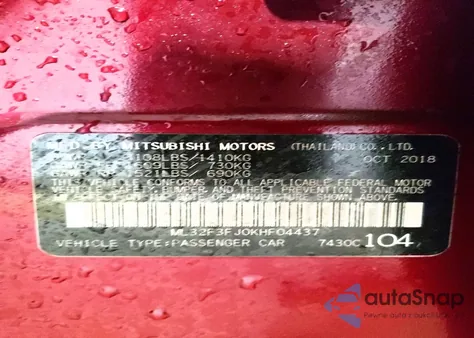 2019 Mitsubishi Mirage G4 Es z USA, uszkodzony, nr VIN ML32F3FJ0KHF04437